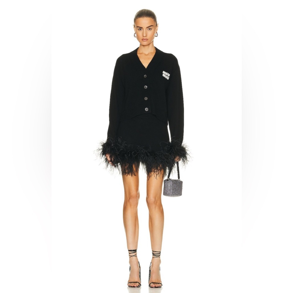 MIU MIU 2022 Cashmere Feather Trim Mini Skirt US4/IT40 - Picture 6 of 11